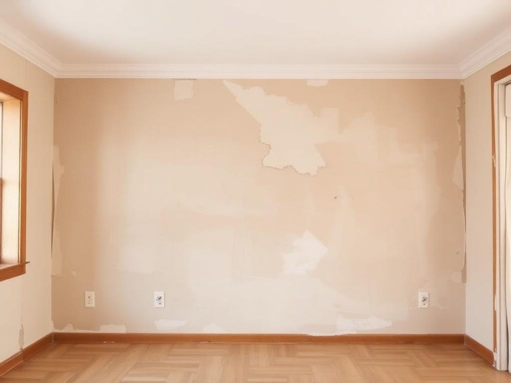 Living room walls patched, primed and repainted — before